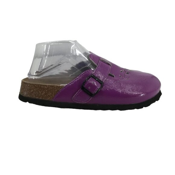 Betula Birkenstock Purple Slip On Leather Clogs Size 38 US 7 Flower Perforated - Picture 8 of 13